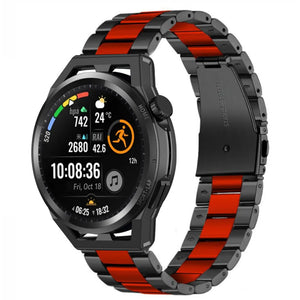 Steel Strap, black/red, on a watch, 3/4 front view