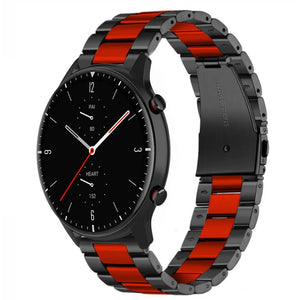 Steel Strap, black/red, on a watch, 3/4 front view