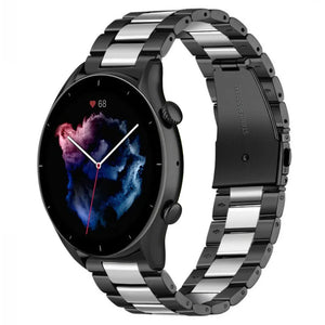 Steel Strap, black/silver, on a watch, 3/4 front view