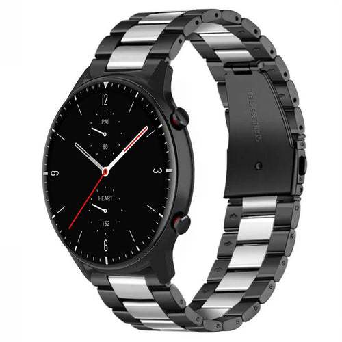 Steel Strap, black/silver, on a watch, 3/4 front view
