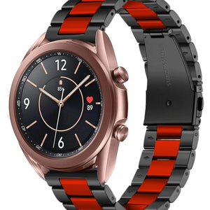 Steel Strap, black/red, on a watch, 3/4 front view