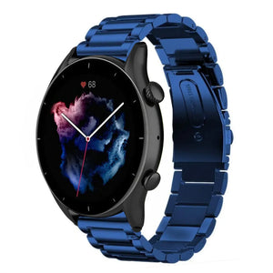 Steel Strap, blue, on a watch, 3/4 front view