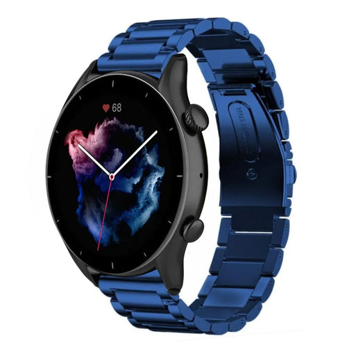 Steel Strap, blue, on a watch, 3/4 front view