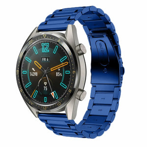 Steel Strap, blue, on a watch, 3/4 front view