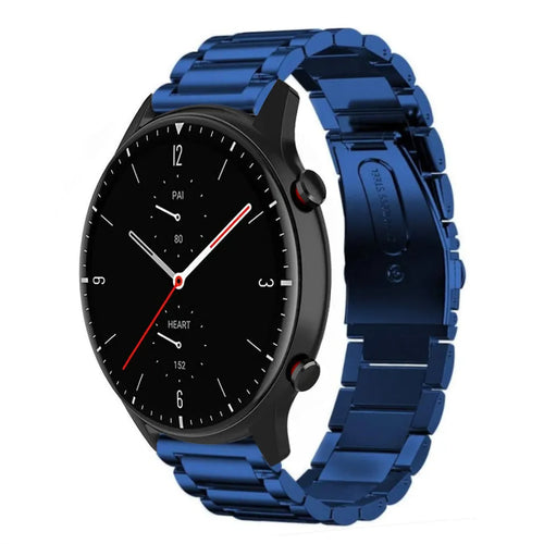 Steel Strap, blue, on a watch, 3/4 front view