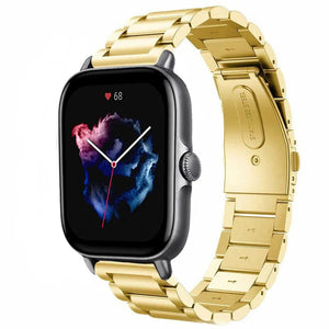 Steel Strap, gold, on a watch, 3/4 front view
