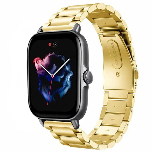 Steel Strap, gold, on a watch, 3/4 front view