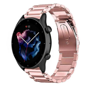 Steel Strap, pink, on a watch, 3/4 front view