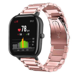Steel Strap, pink, on a watch, 3/4 front view