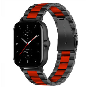 Steel Strap, black/red, on a watch, 3/4 front view