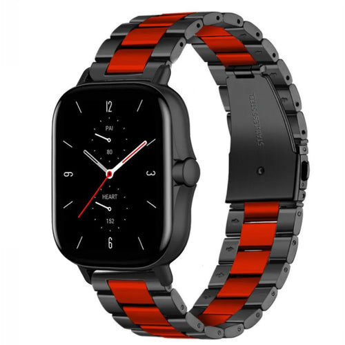 Steel Strap, black/red, on a watch, 3/4 front view
