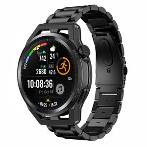 Steel Strap, black, on a watch, 3/4 front view
