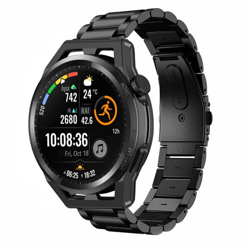 Steel Strap, black, on a watch, 3/4 front view