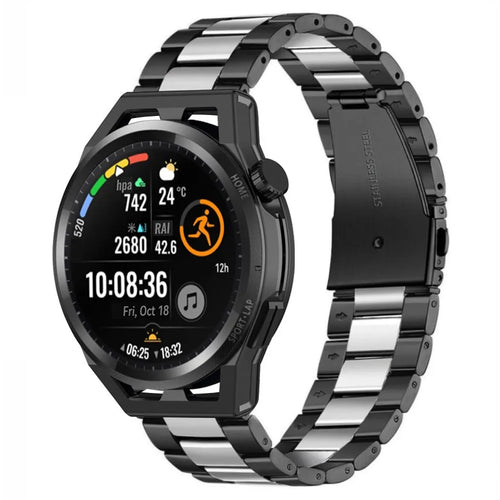 Steel Strap, black/silver, on a watch, 3/4 front view