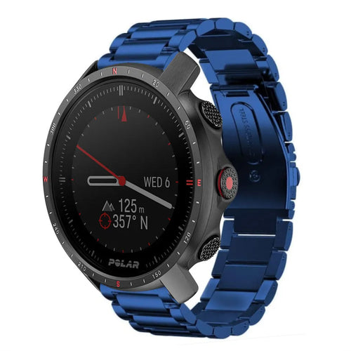 Steel Strap, blue, on a watch, 3/4 front view