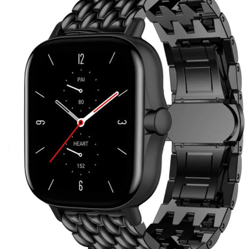 Steel Dragon Strap, black, on a watch, 3/4 front view