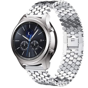 Steel Strap Hexagons, silver, on a watch, 3/4 front view