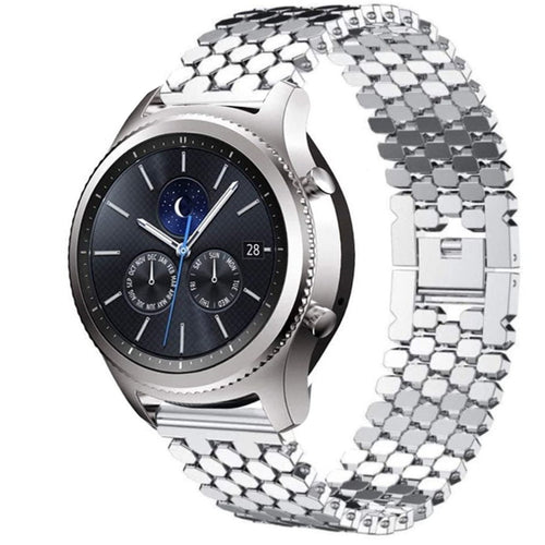 Steel Strap Hexagons, silver, on a watch, 3/4 front view