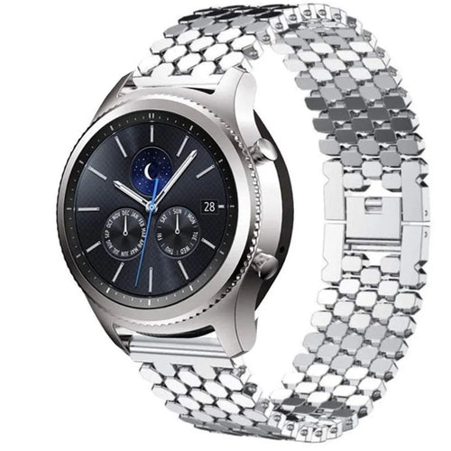 Steel Strap Hexagons, silver, on a watch, 3/4 front view