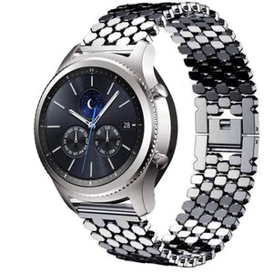 Steel Strap Hexagons, black, on a watch, 3/4 front view
