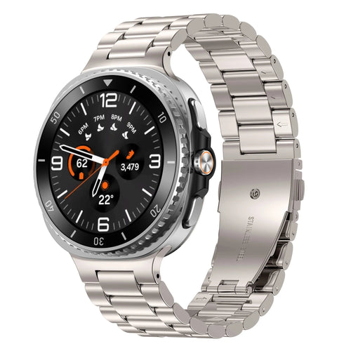 Steel Strap, starlight, on a watch, 3/4 front view