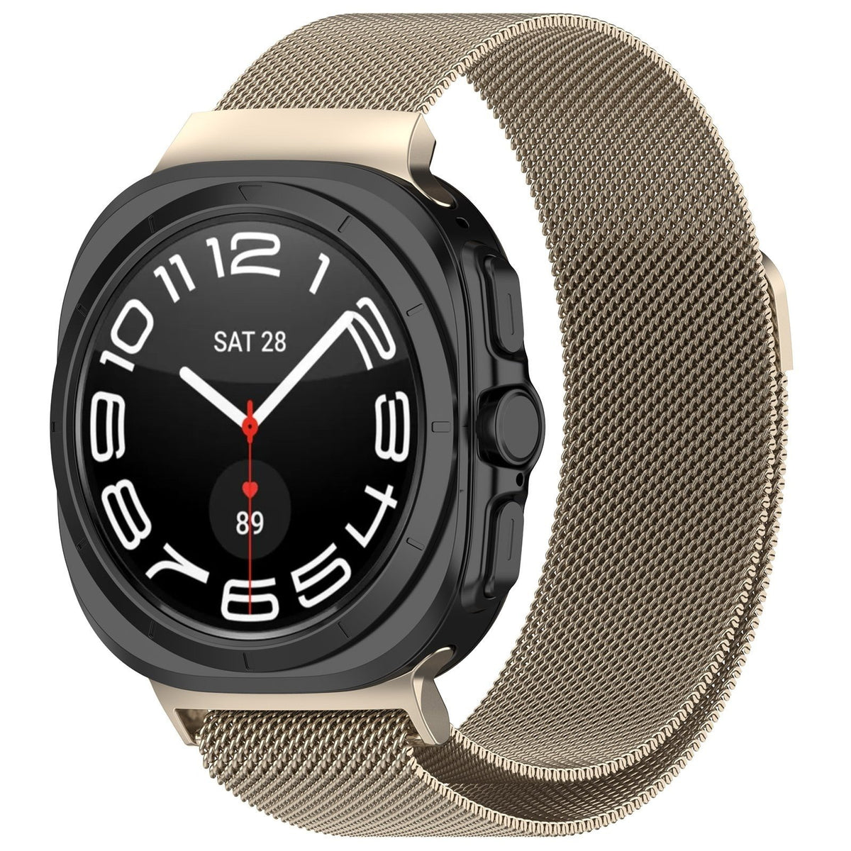 Milanese Strap, starlight, on a watch, 3/4 front view