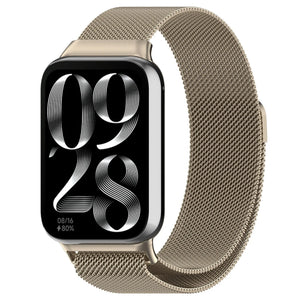 Milanese Strap, champagne, on a watch, 3/4 front view