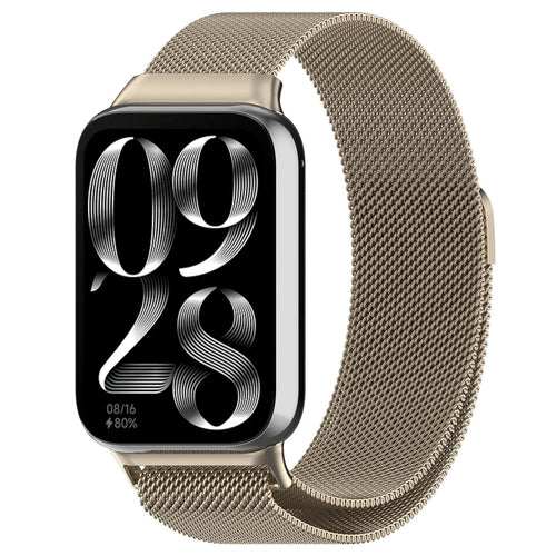 Milanese Strap, champagne, on a watch, 3/4 front view