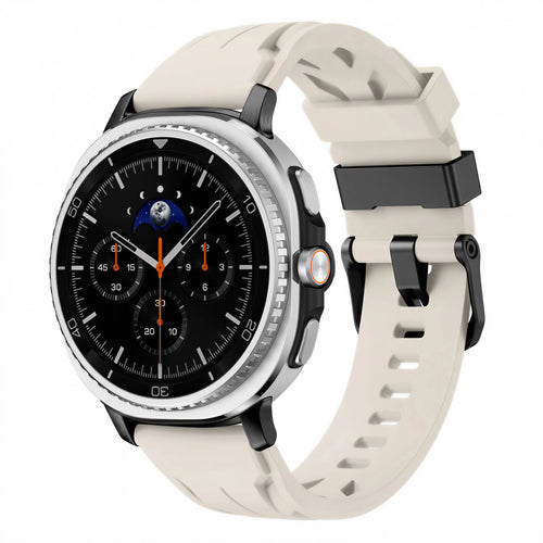 Race Silicone Strap, starlight, on a watch, 3/4 front view