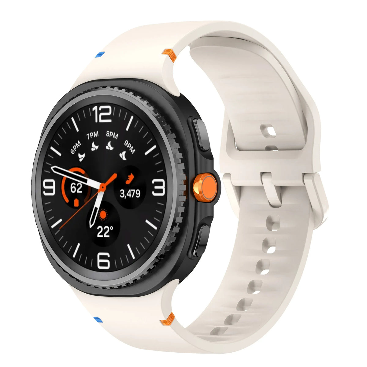 Silicone Strap, starlight, on a watch, 3/4 front view
