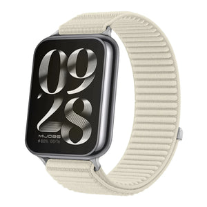 Wave Nylon Strap, starlight, on a watch, 3/4 front view