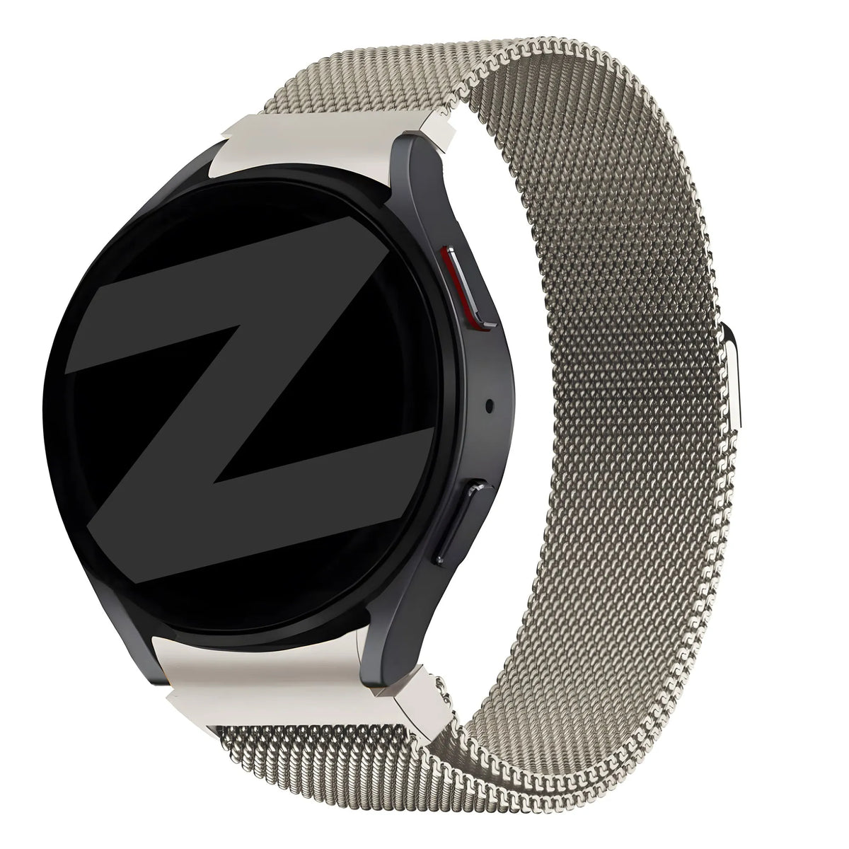 Milanese Loop Strap, starlight, on a watch, 3/4 front view