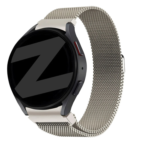 Milanese Loop Strap, starlight, on a watch, 3/4 front view