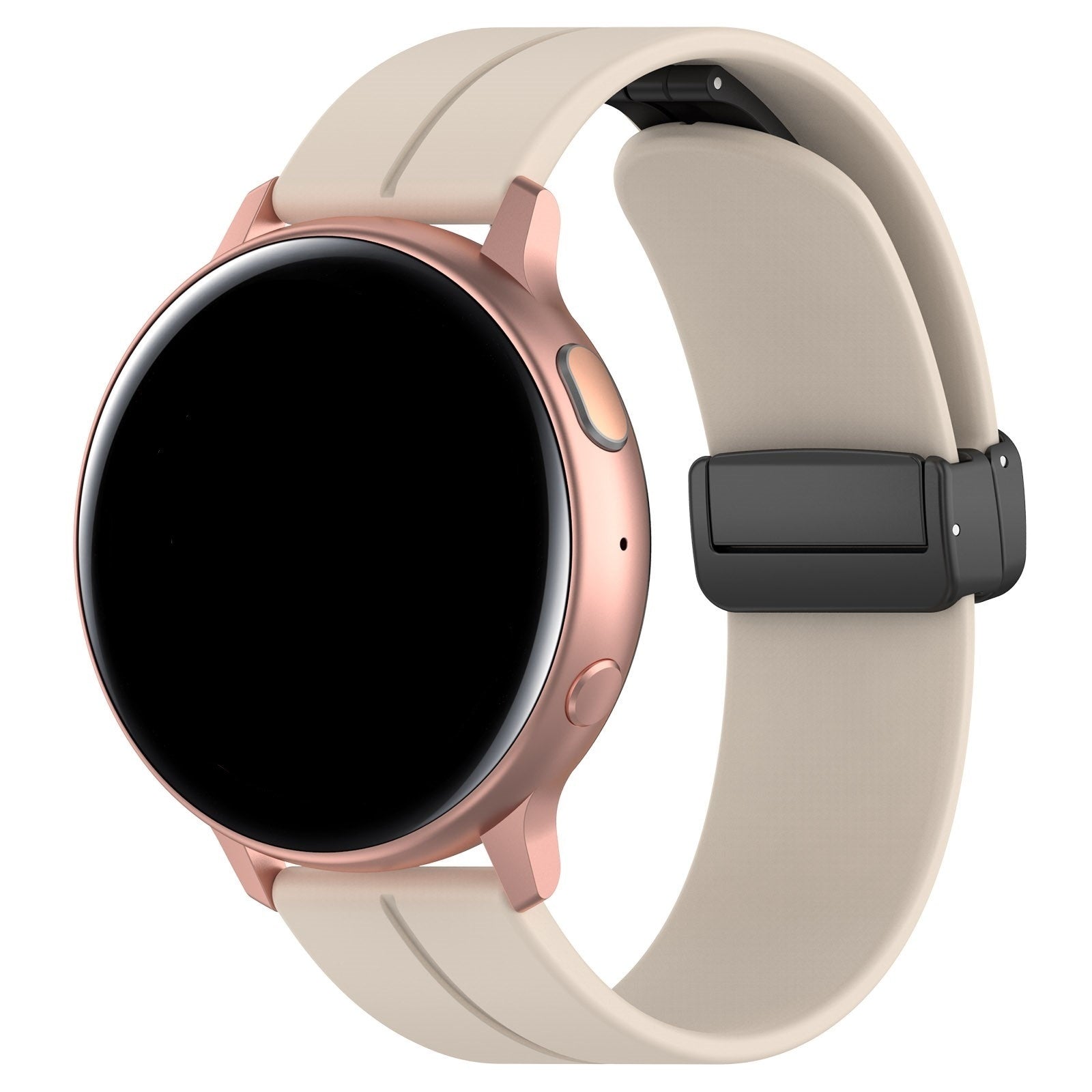 D-Buckle Silicone Strap, starlight, on a watch, 3/4 front view