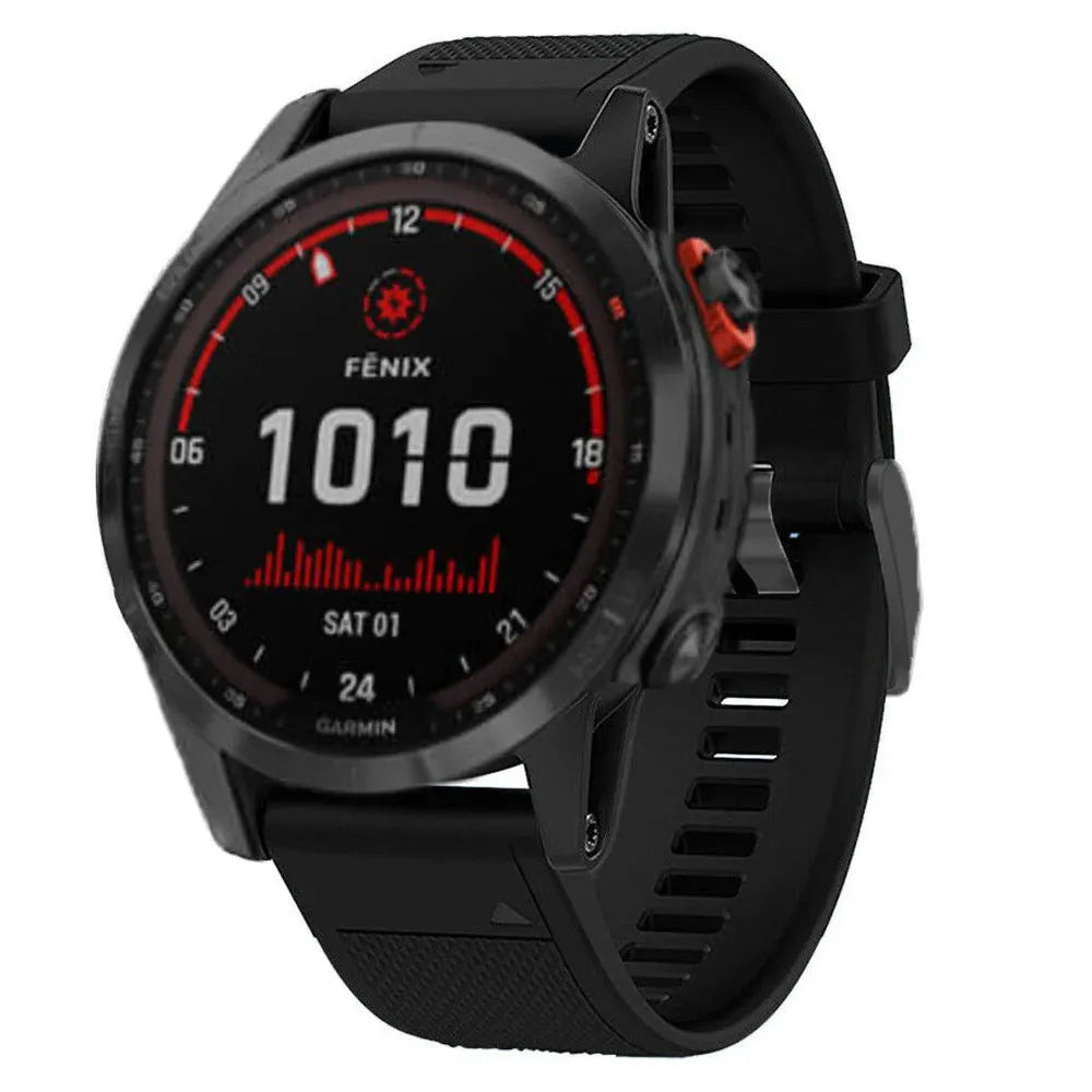 Silicone Strap, black, on a watch, 3/4 front view