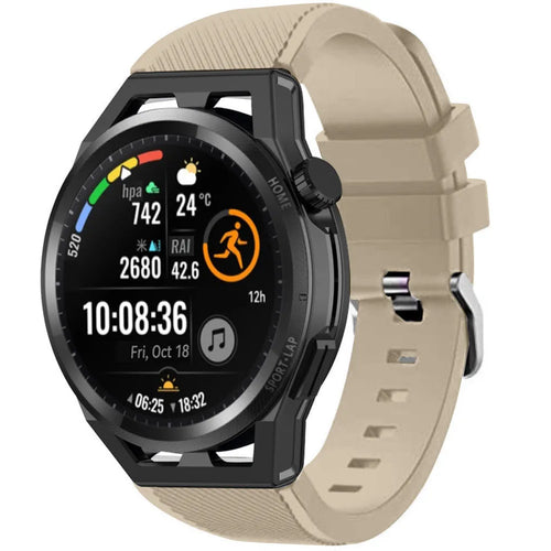 Twill Silicone Strap, beige, on a watch, 3/4 front view