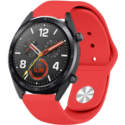 Silicone Sport Strap, red, on a watch, 3/4 front view