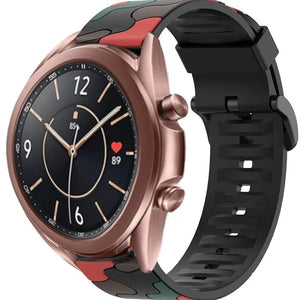 Silicone Camo Strap, red, on a watch, 3/4 front view