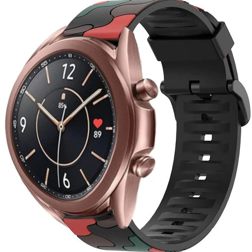 Silicone Camo Strap, red, on a watch, 3/4 front view
