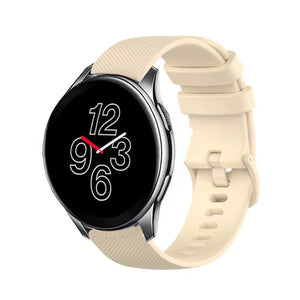 Premium Silicone Strap, beige, on a watch, 3/4 front view