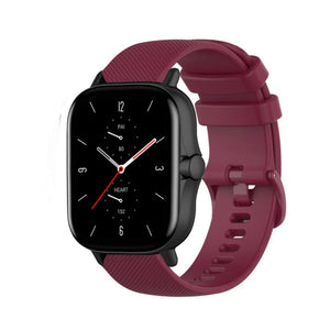 Premium Silicone Strap, dark red, on a watch, 3/4 front view