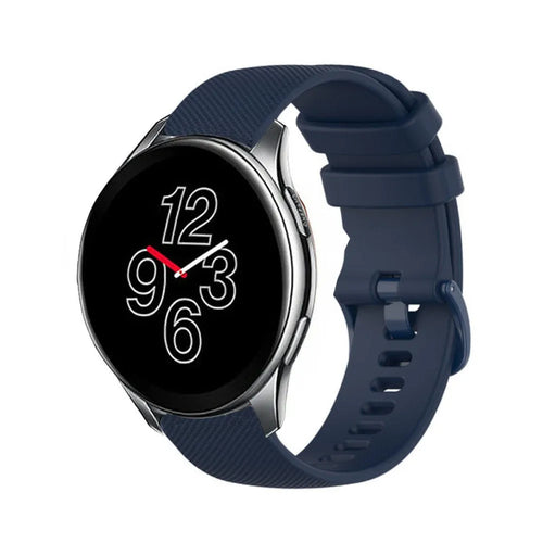 Premium Silicone Strap, dark blue, on a watch, 3/4 front view