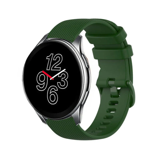 Premium Silicone Strap, army green, on a watch, 3/4 front view