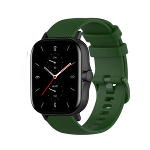 Premium Silicone Strap, army green, on a watch, 3/4 front view