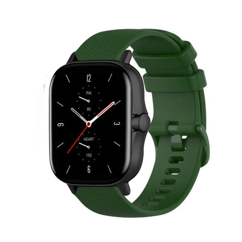 Premium Silicone Strap, army green, on a watch, 3/4 front view