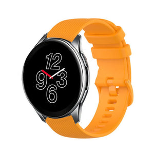 Premium Silicone Strap, orange, on a watch, 3/4 front view