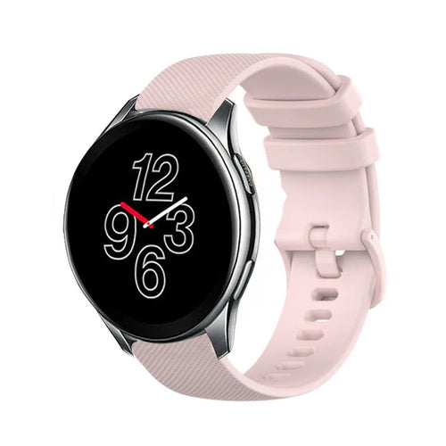 Premium Silicone Strap, pink, on a watch, 3/4 front view