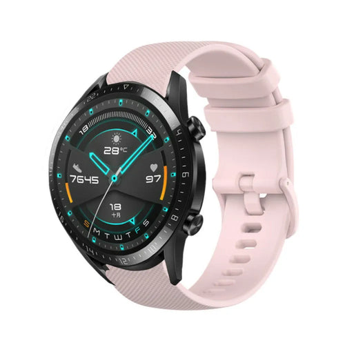 Premium Silicone Strap, pink, on a watch, 3/4 front view