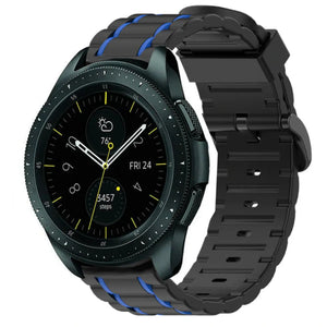 Silicone Strap 'Tough', black/blue, on a watch, 3/4 front view