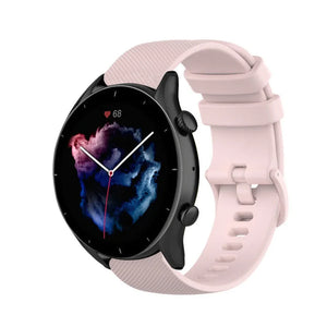 Premium Silicone Strap, pink, on a watch, 3/4 front view